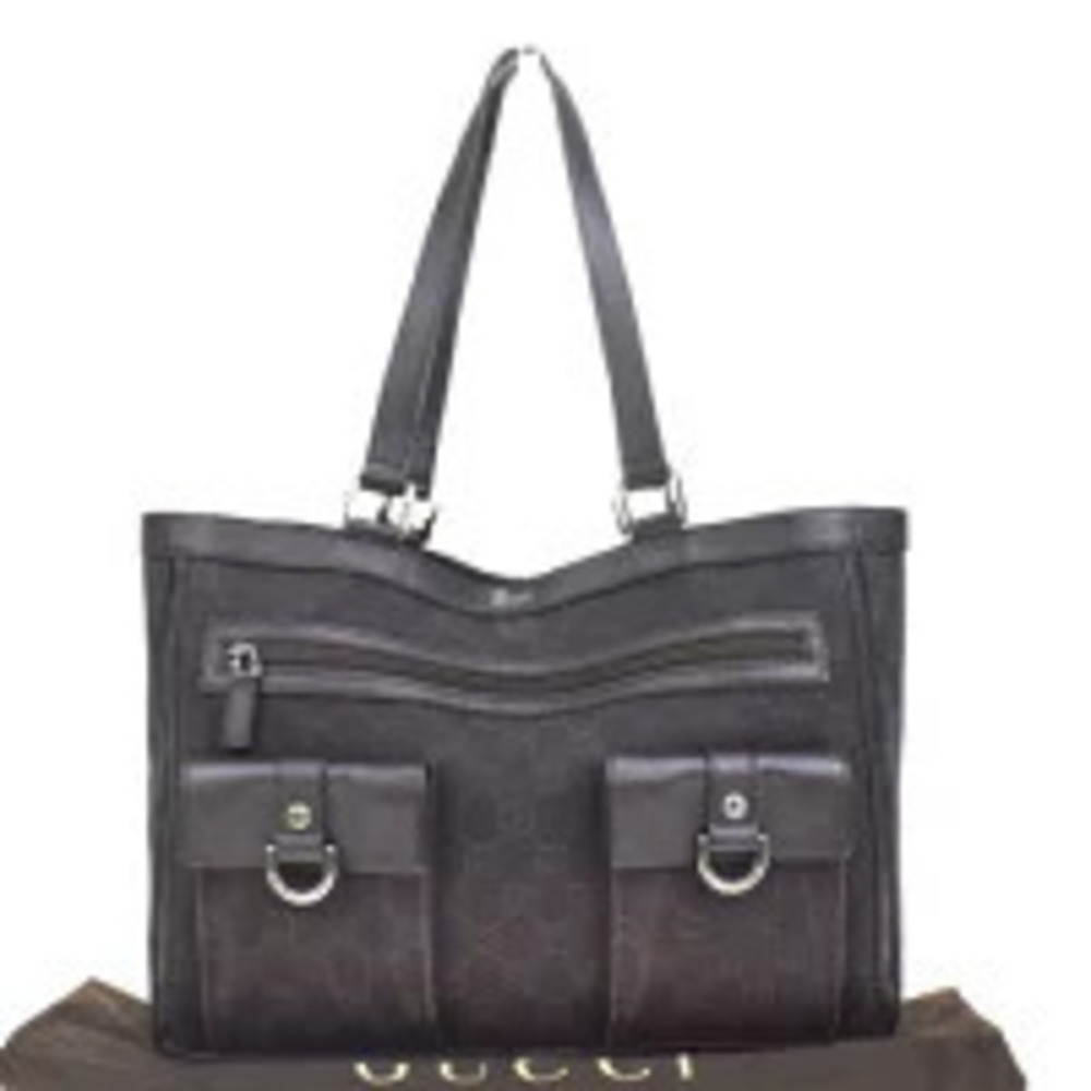 Gucci Shoulder Bag Tote Handbag GG Brown Canvas Leather